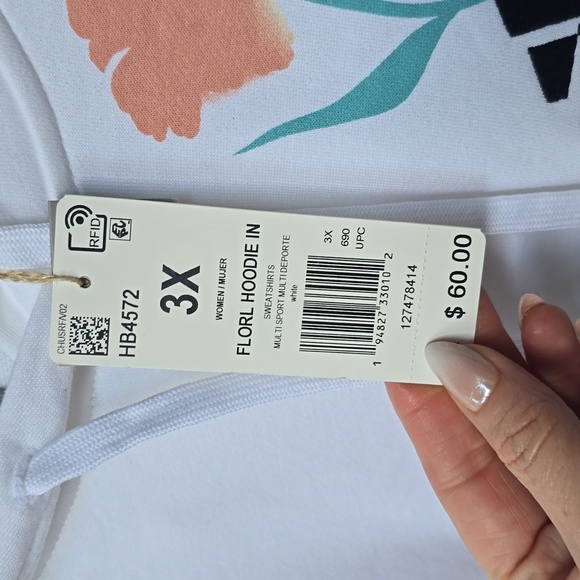 Adidas Women's Plus Size Floral Graphic Hoodie HB4572 White 3x NEW NWT - Picture 15 of 16